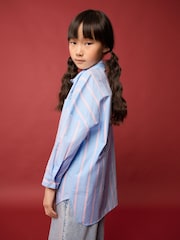 Blue/PInk Stripe Oversized 100% Cotton Shirt (3-16yrs) - Image 3 of 9