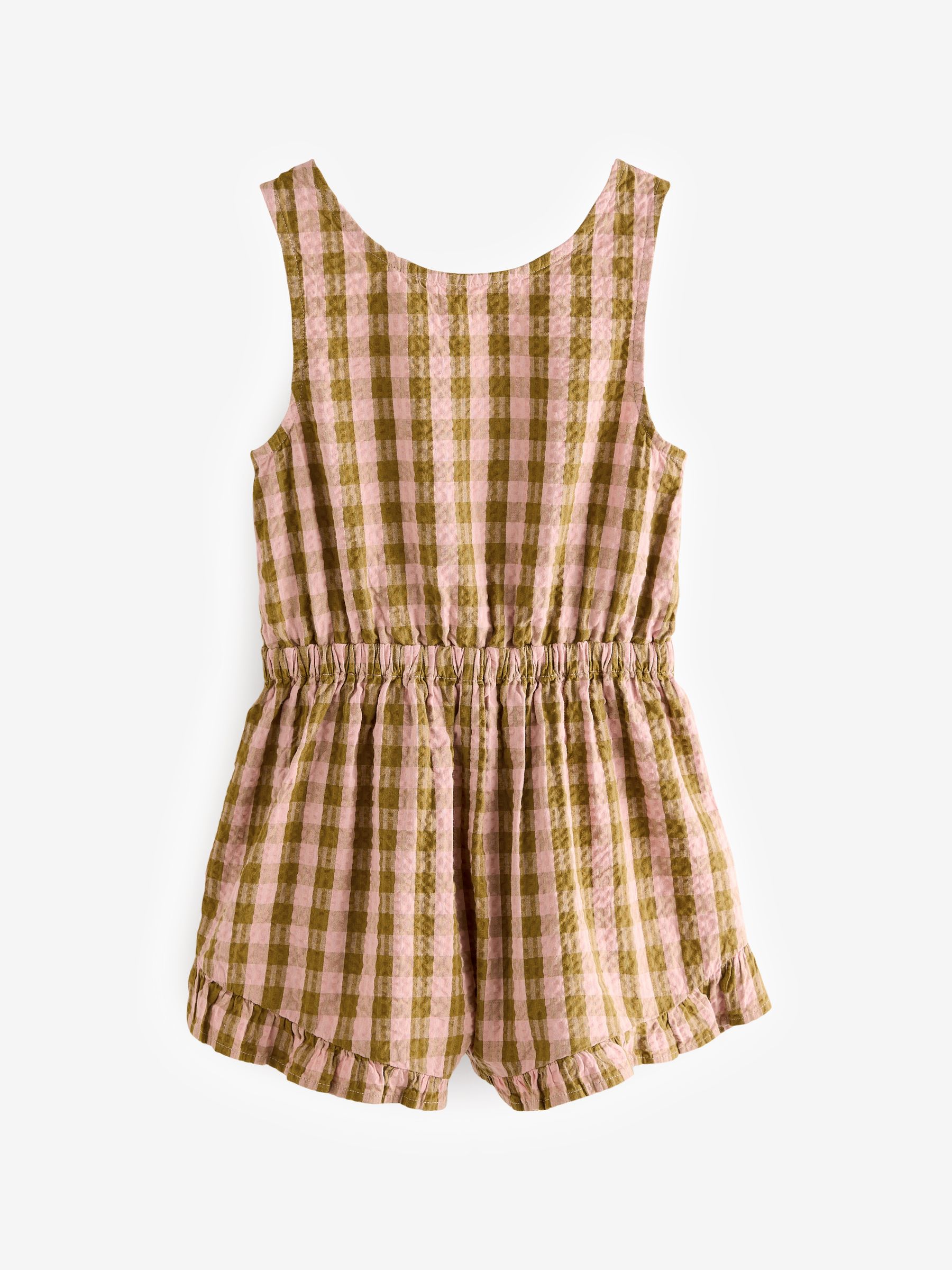 Buy Pink/Khaki Gingham Bow Detail Playsuit (3-16yrs) from