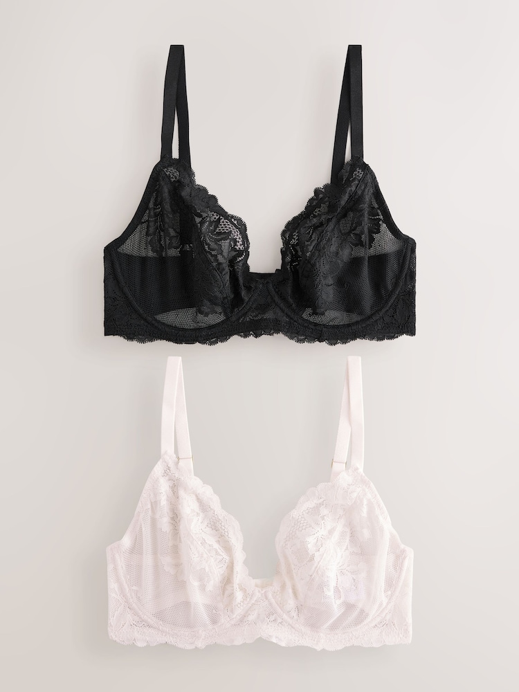 Black/Cream Non Pad Plunge DD+ Lace Bras 2 Pack - Image 7 of 11