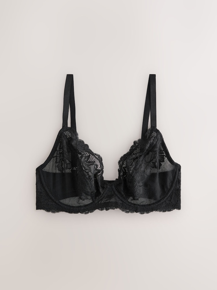 Black/Cream Non Pad Plunge DD+ Lace Bras 2 Pack - Image 8 of 11