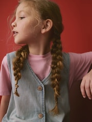 Blue/Pink Denim Pinafore 100% Cotton Dress and T-Shirt Set (3-16yrs) - Image 2 of 9