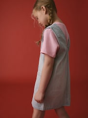 Blue/Pink Denim Pinafore 100% Cotton Dress and T-Shirt Set (3-16yrs) - Image 3 of 9