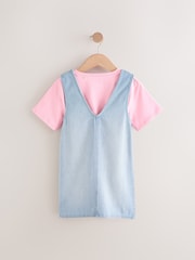 Blue/Pink Denim Pinafore 100% Cotton Dress and T-Shirt Set (3-16yrs) - Image 5 of 9