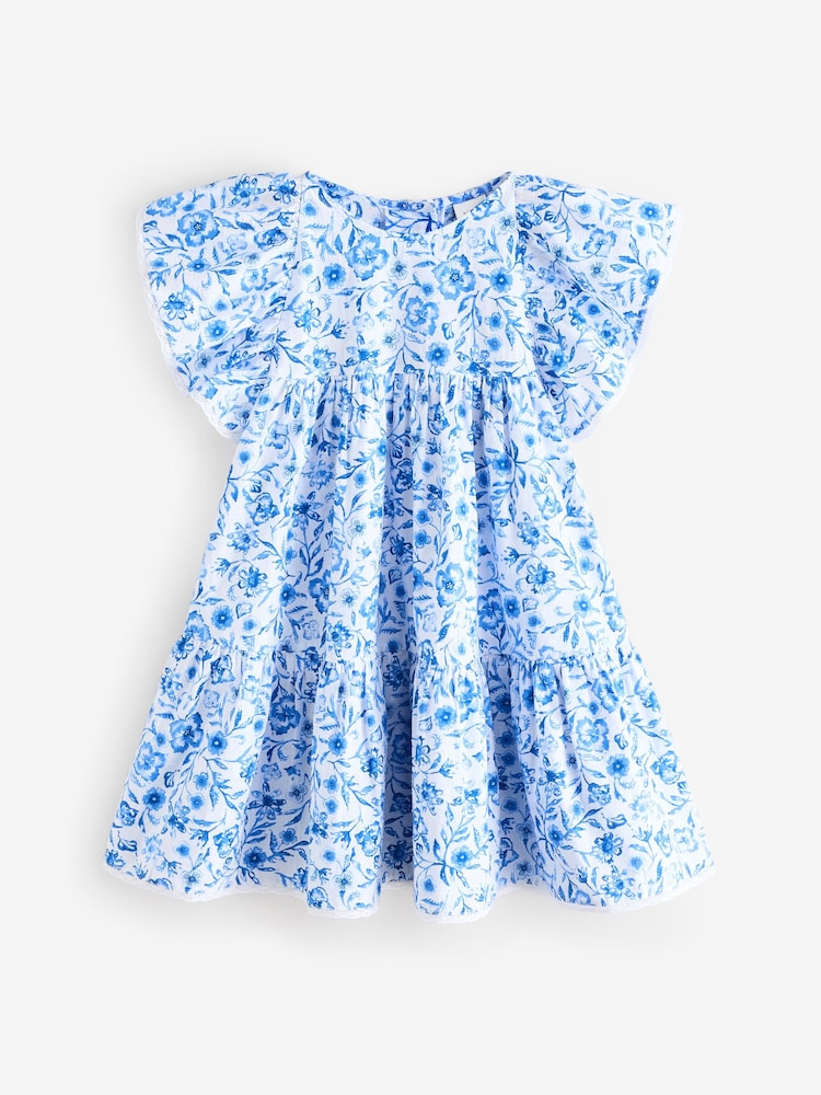 blue mesh sleeve dress Indigo Blue/ White Floral Halter Top Sundress 3 main image 0