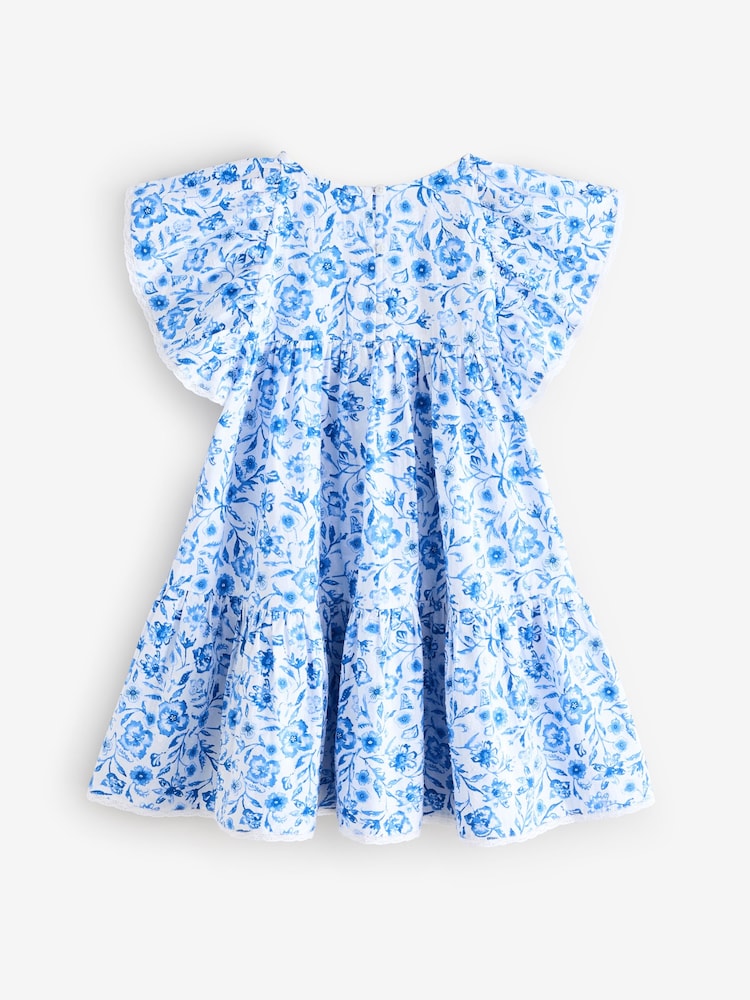 Buy Blue Floral Printed Ruffle Summer Dress (3-16yrs) from the