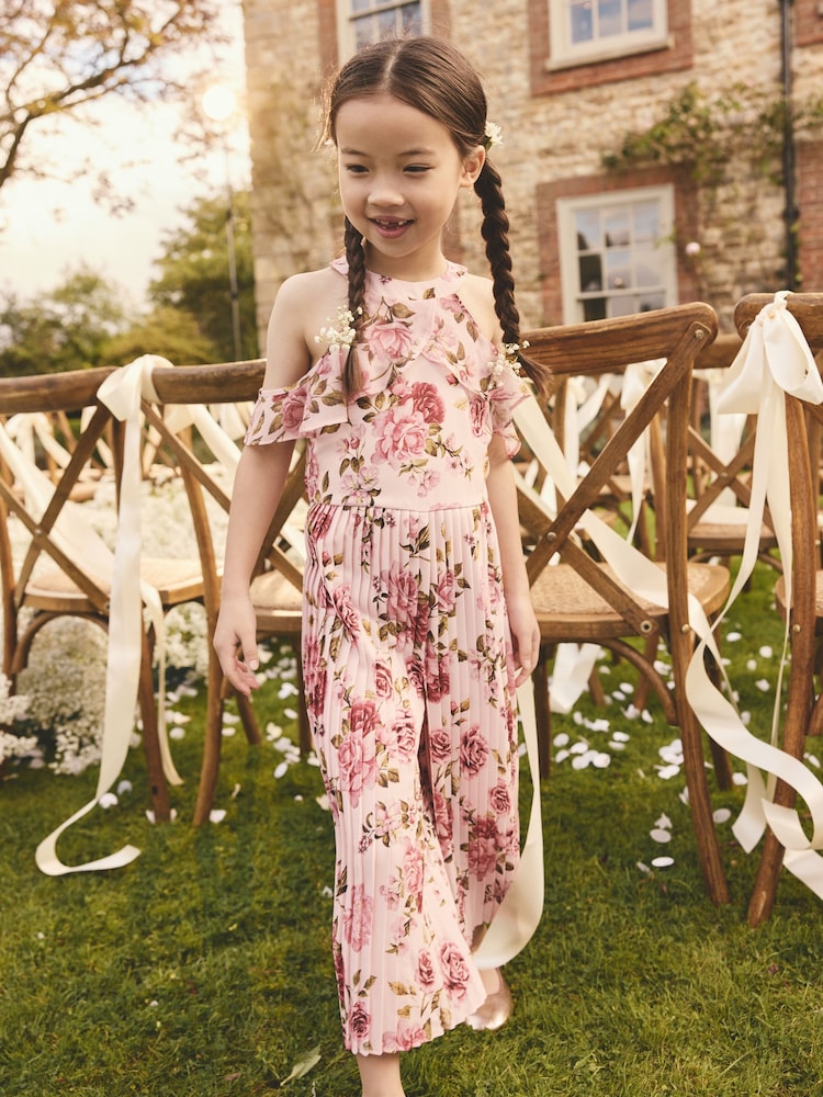 Pink Floral Cold-Shoulder Jumpsuit (3-16yrs) - Image 1 of 8