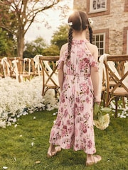 Pink Floral Cold-Shoulder Jumpsuit (3-16yrs) - Image 3 of 8