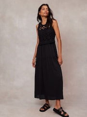 Mint Velvet Black Crochet Cotton Midi Dress - Image 1 of 4