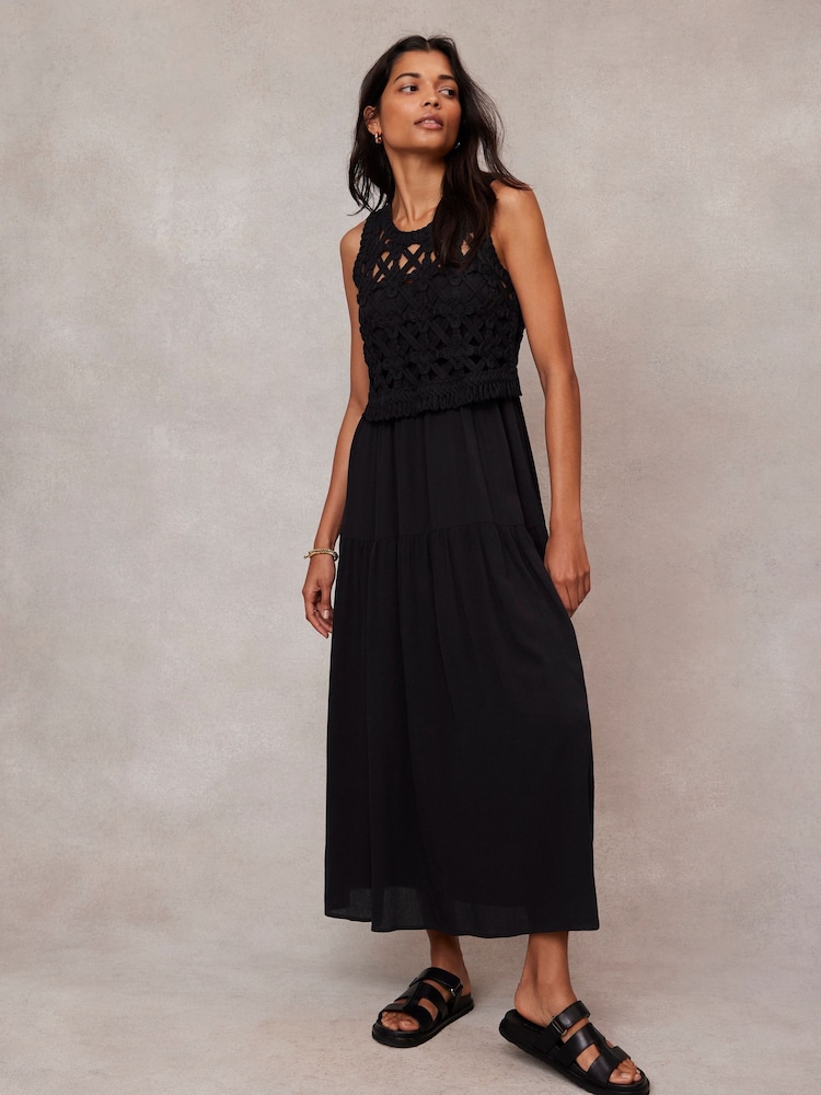 Mint Velvet Black Crochet Cotton Midi Dress - Image 1 of 4