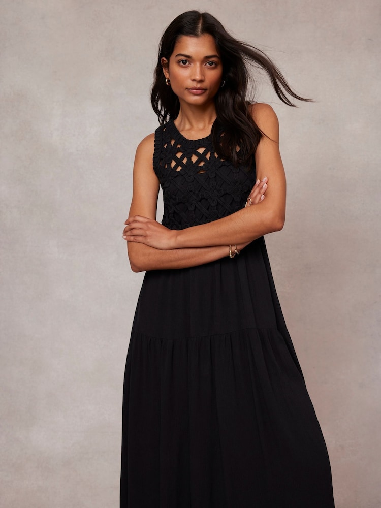 Mint Velvet Black Crochet Cotton Midi Dress - Image 2 of 4