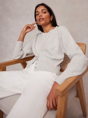 Mint Velvet Grey Popper Cotton Blend Crew Neck Cardigan - Image 2 of 4