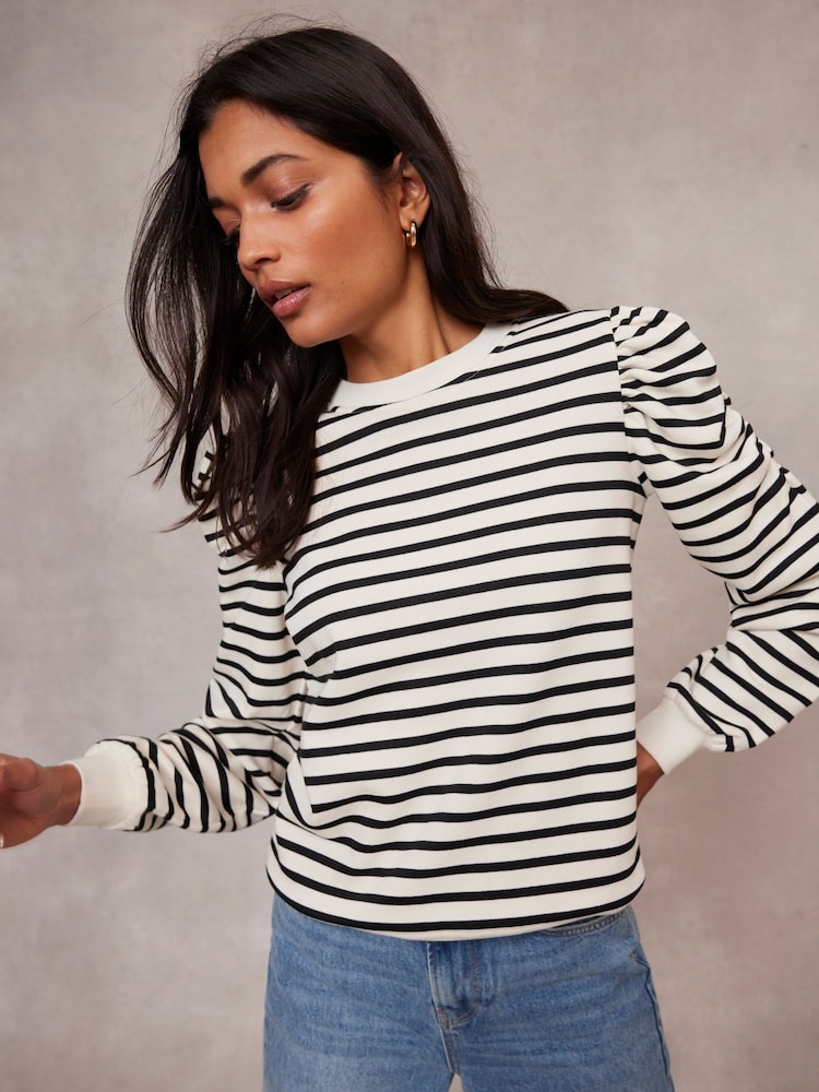 Mint Velvet – Sweatshirt mit gerafften Schultern und Streifen - Bild 2 von 4