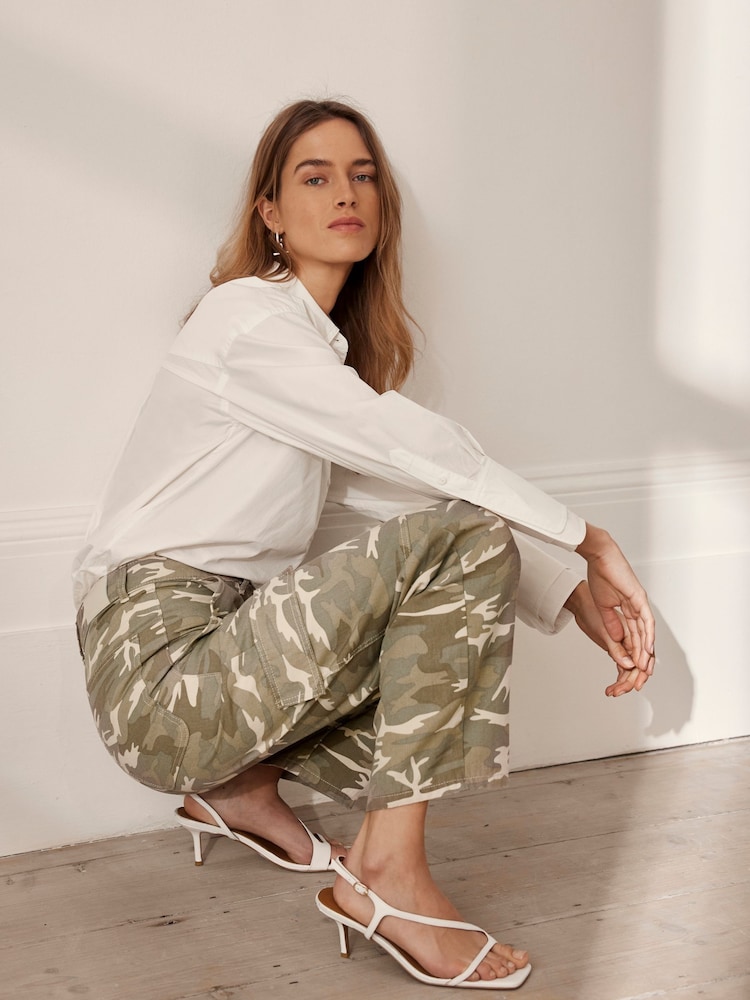 Mint Velvet Green 100% Cotton Camouflage Print Straight Jeans - Image 1 of 4