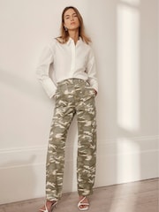 Mint Velvet Green 100% Cotton Camouflage Print Straight Jeans - Image 2 of 4