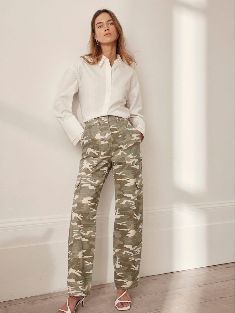 Mint Velvet Green 100% Cotton Camouflage Print Straight Jeans - Image 2 of 4