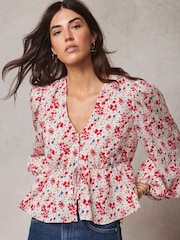 Mint Velvet Red White Floral Print Blouse - Image 1 of 4