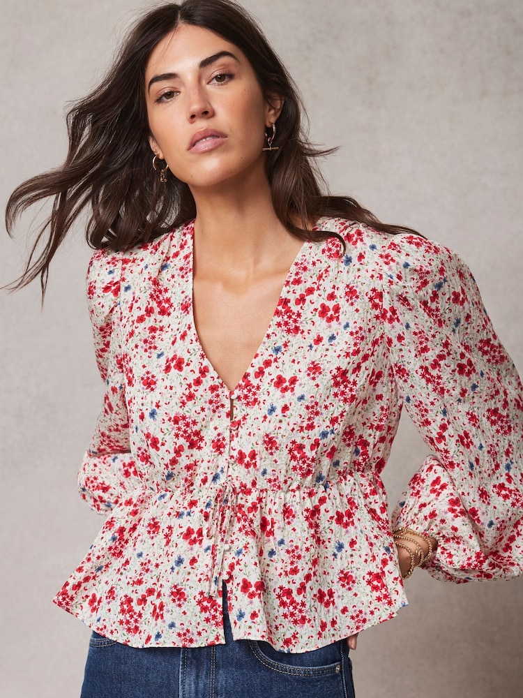 Mint Velvet Red White Floral Print Blouse - Image 1 of 4