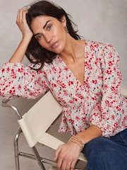 Mint Velvet Red White Floral Print Blouse - Image 2 of 4