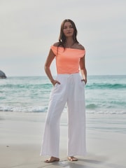 Blanc - Pantalon ample à enfiler en lin mélangé - Image 1 de 5