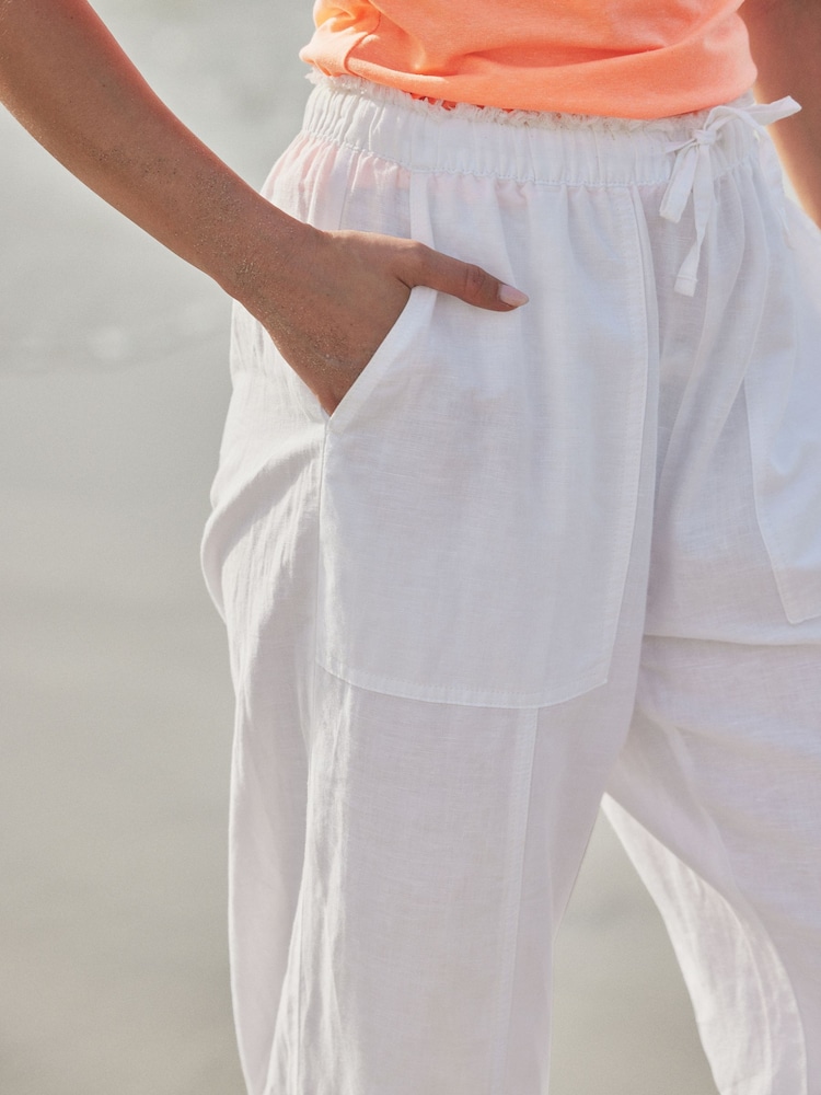 Blanc - Pantalon ample à enfiler en lin mélangé - Image 5 de 5