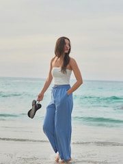 Bleu - Pantalon ample à enfiler en lin mélangé - Image 1 of 5