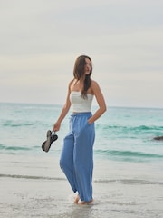 Bleu - Pantalon ample à enfiler en lin mélangé - Image 2 of 5