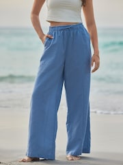 Bleu - Pantalon ample à enfiler en lin mélangé - Image 3 of 5