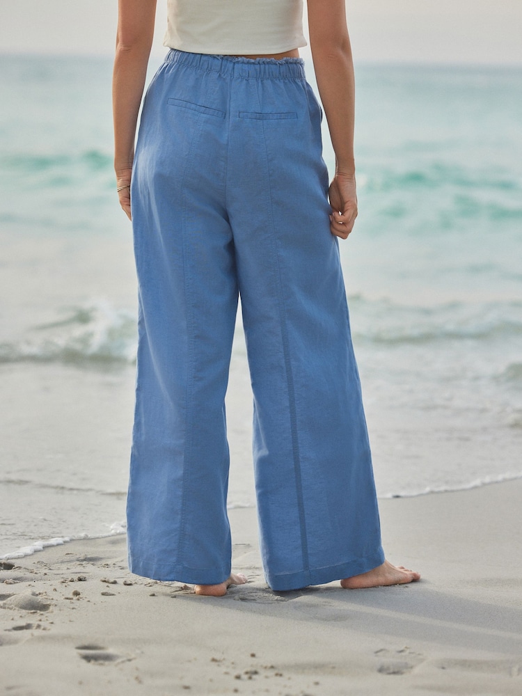 Bleu - Pantalon ample à enfiler en lin mélangé - Image 4 of 5