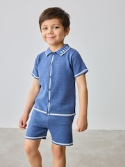 Baker by Ted Baker Blue Knitted Textured Shirt and Shorts Set - Image 1 of 5