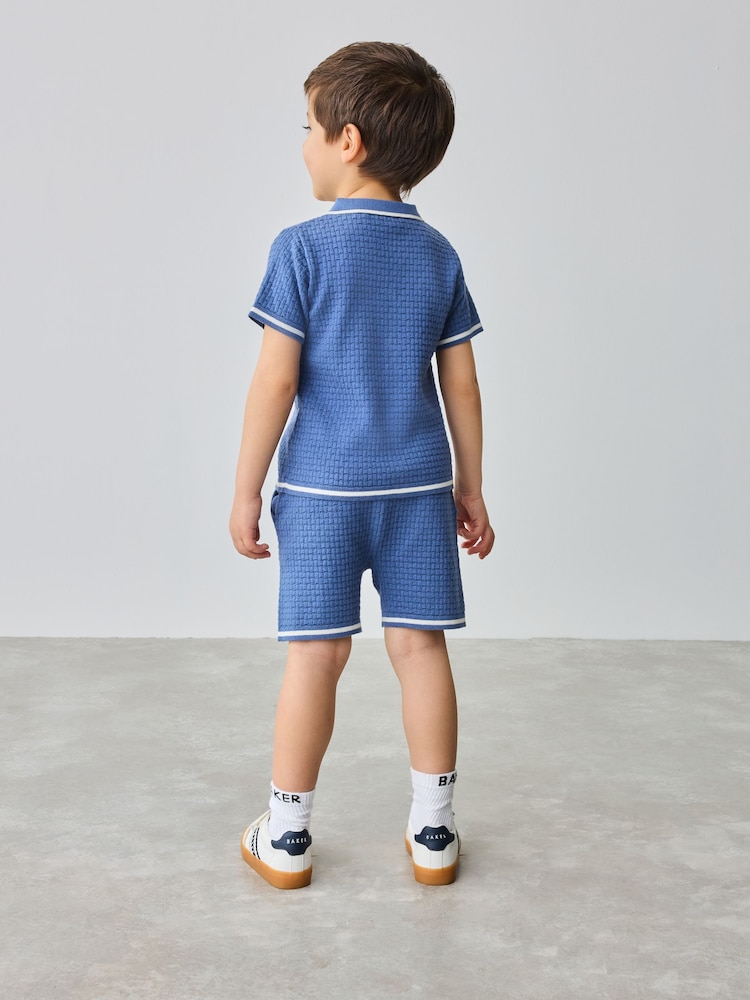 Baker by Ted Baker Blue Knitted Textured Shirt and Shorts Set - Image 2 of 5 Baker by Ted Baker Blue Knitted Textured Shirt and Shorts Set - Image 2 of 5