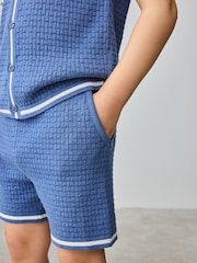Baker by Ted Baker Blue Knitted Textured Shirt and Shorts Set - Image 5 of 5