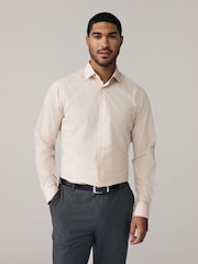 Neutral/Ecru/Black Slim Fit Easy Care Textured Single Cuff Smart Shirts 3 Pack - Image 7 of 13