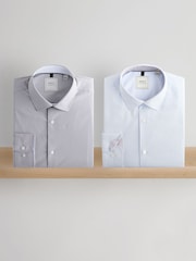 Blue Stripe/Neutral Stripe Regular Fit Single Cuff Easy Care Smart Shirts 2 Pack - Image 1 of 9