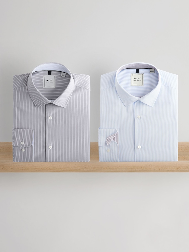 Blue Stripe/Neutral Stripe Regular Fit Single Cuff Easy Care Smart Shirts 2 Pack - Image 1 of 9