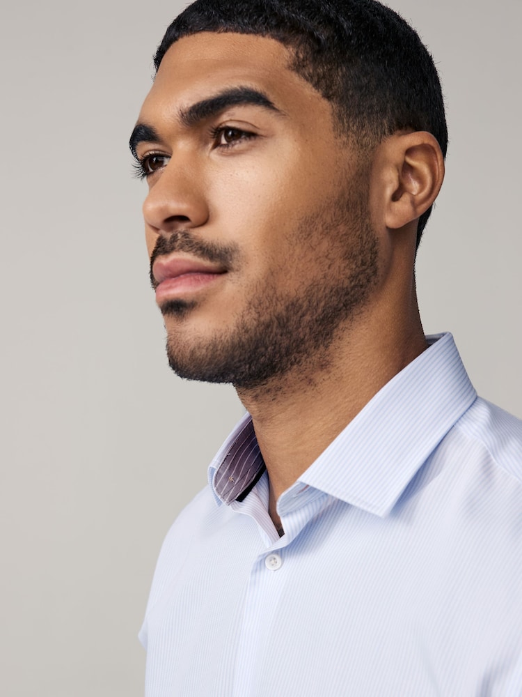 Blue Stripe/Neutral Stripe Regular Fit Single Cuff Easy Care Smart Shirts 2 Pack - Image 5 of 9