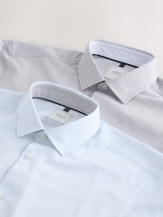 Blue Stripe/Neutral Stripe Regular Fit Single Cuff Easy Care Smart Shirts 2 Pack - Image 9 of 9