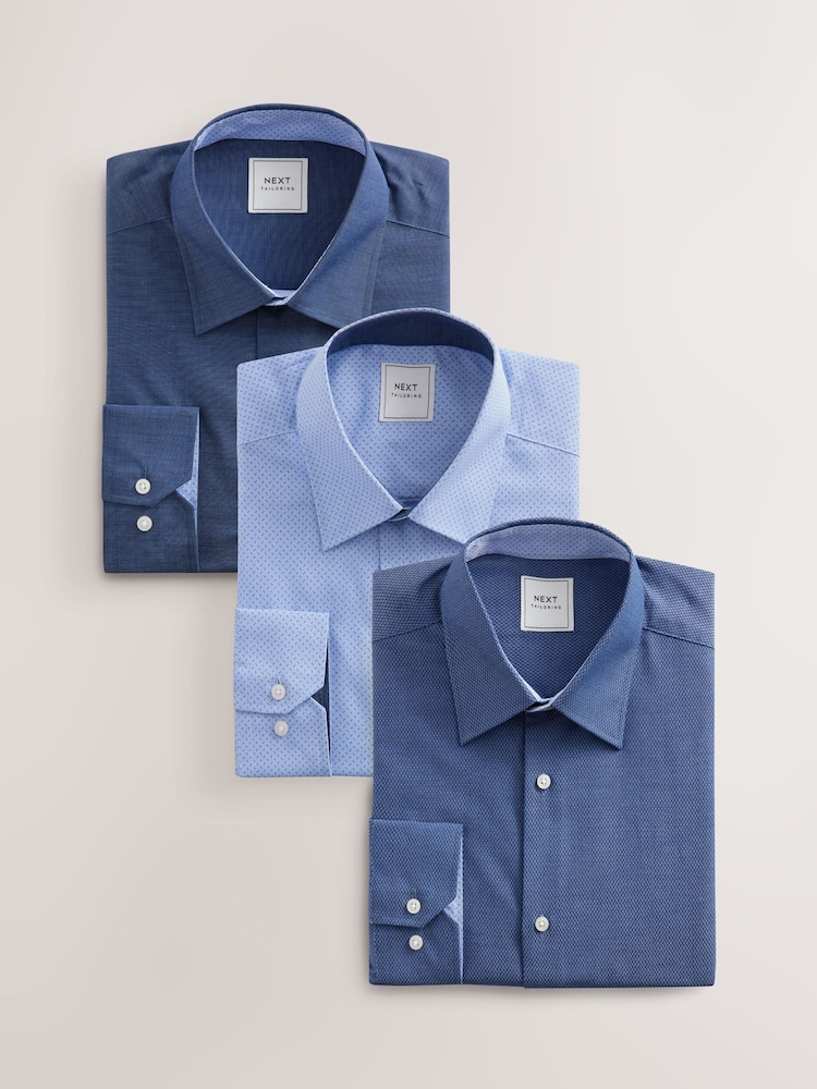 Indigo Blue/Denim Blue Dot/White Geo Regular Fit Single Cuff Easy Care Smart Shirts 3 Pack - Image 1 of 10