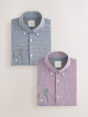 Blue Gingham/Red Gingham Regular Fit Easy Iron Oxford Shirts 2 Packs - Image 1 of 13