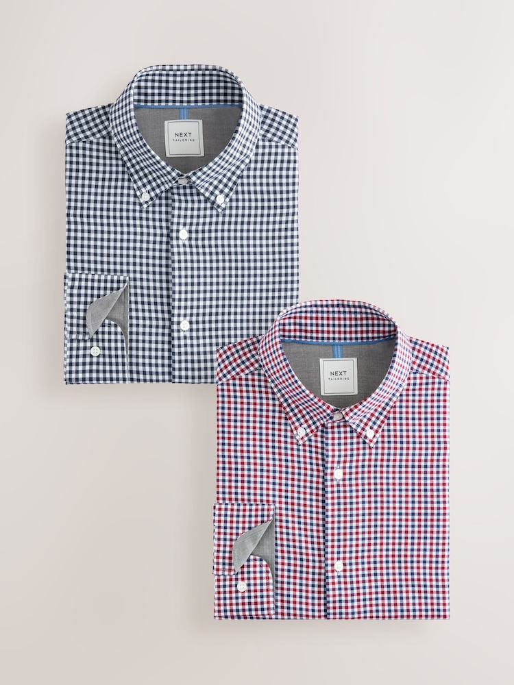 Blue Gingham/Red Gingham Regular Fit Easy Iron Oxford Shirts 2 Packs - Image 1 of 13