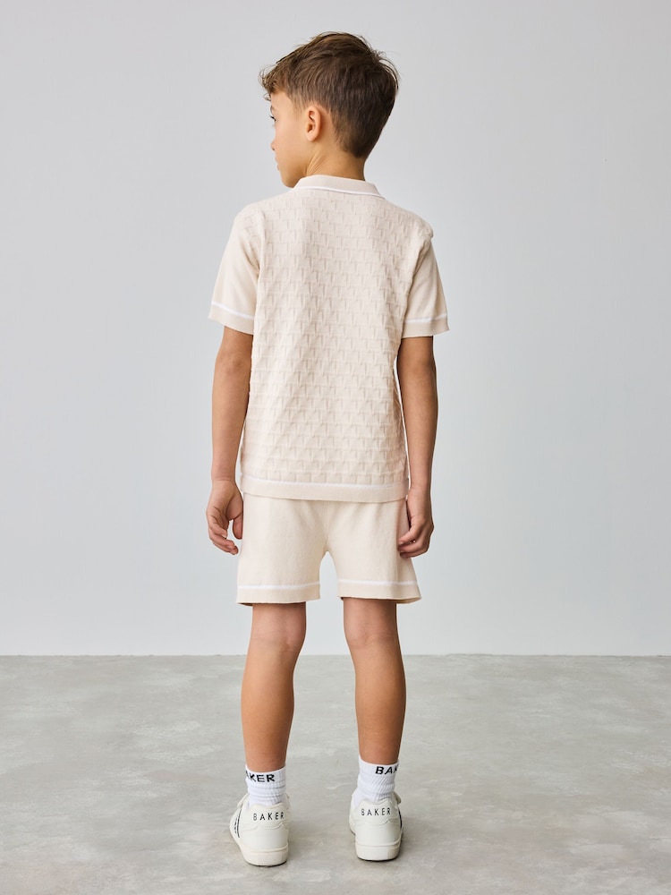 Baker by Ted Baker Knitted Textured Polo Shirt and Shorts Set - Image 4 of 9