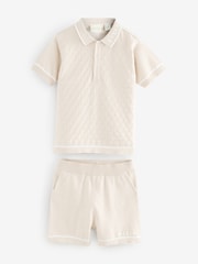 Baker by Ted Baker Knitted Textured Polo Shirt and Shorts Set - Image 6 of 9