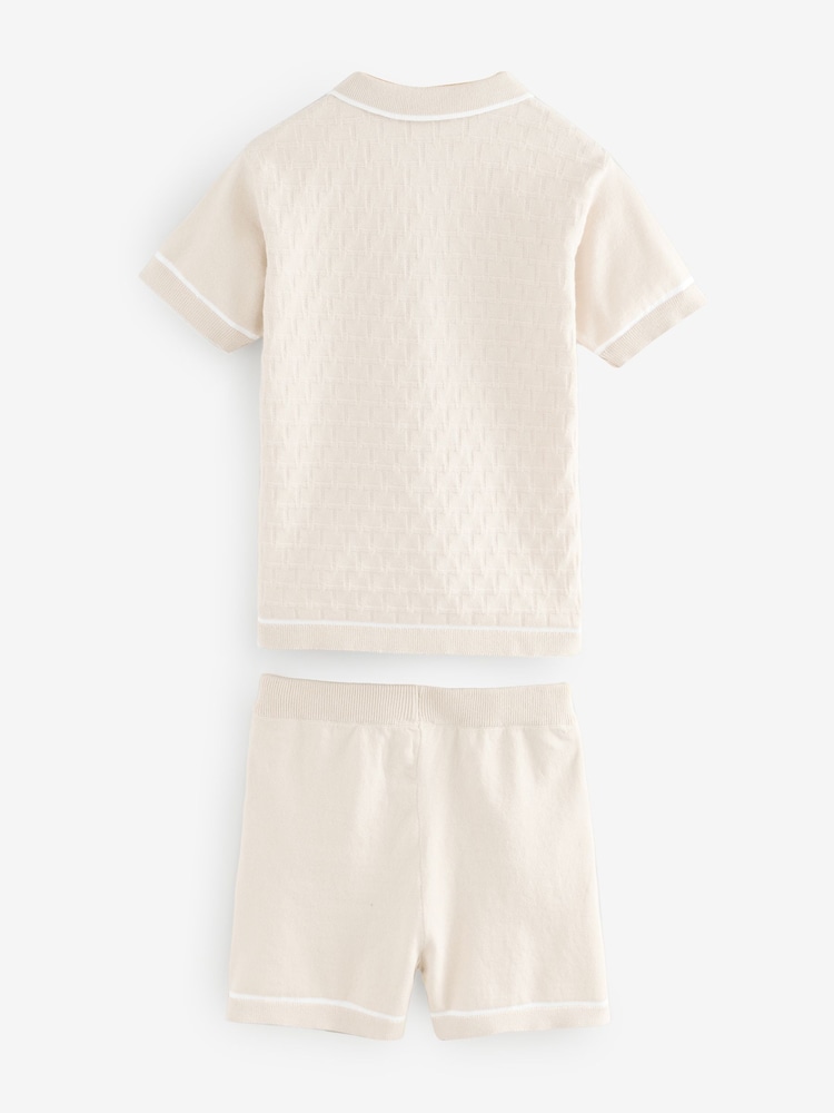 Baker by Ted Baker Knitted Textured Polo Shirt and Shorts Set - Image 7 of 9