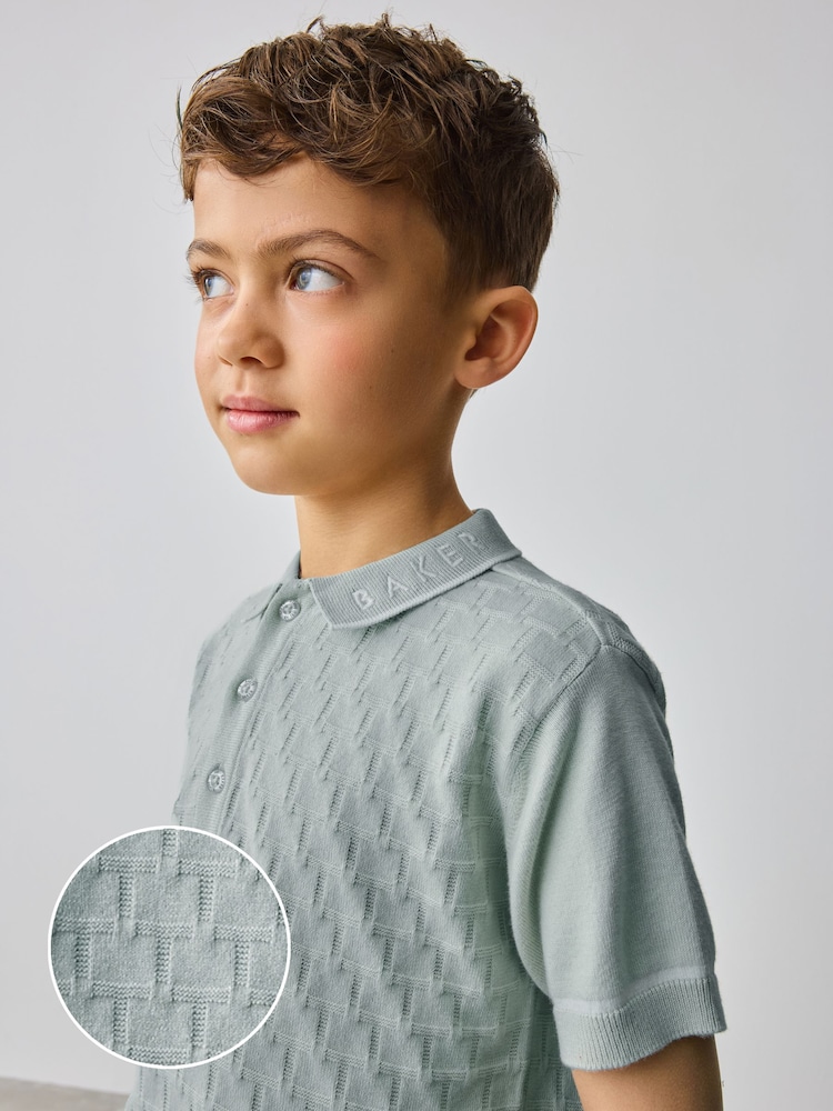 Baker by Ted Baker Knitted Textured Polo Shirt and Shorts Set - Image 1 of 8