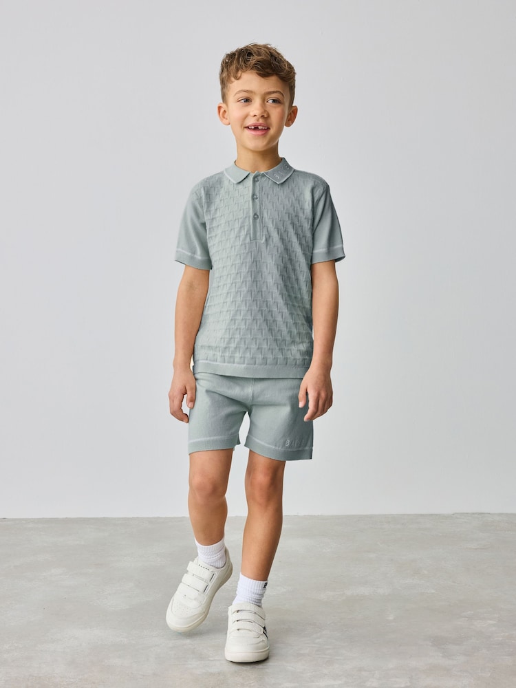 Baker by Ted Baker Knitted Textured Polo Shirt and Shorts Set - Image 3 of 8