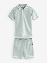 Baker by Ted Baker Knitted Textured Polo Shirt and Shorts Set - Image 6 of 8