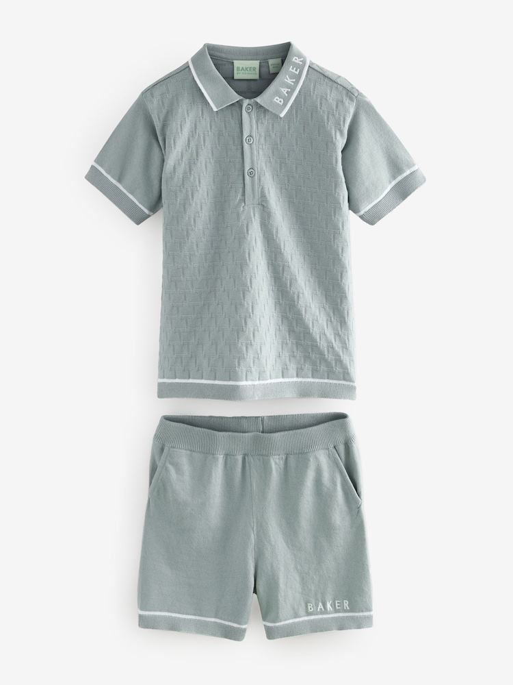 Baker by Ted Baker Knitted Textured Polo Shirt and Shorts Set - Image 6 of 8