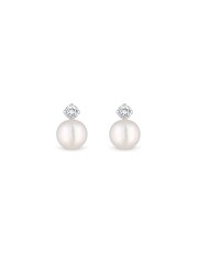 Simply Silver Silver Tone Recycled 925 Pearl and Cubic Zirconia Stud Earrings - Image 1 of 3