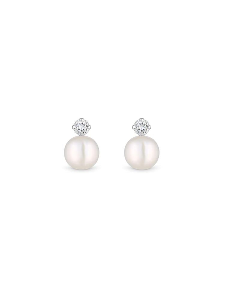 Simply Silver Silver Tone Recycled 925 Pearl and Cubic Zirconia Stud Earrings - Image 1 of 3