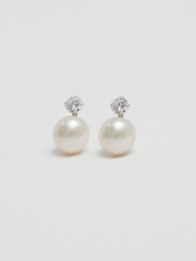 Simply Silver Silver Tone Recycled 925 Pearl and Cubic Zirconia Stud Earrings - Image 2 of 3