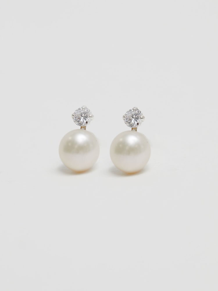 Simply Silver Silver Tone Recycled 925 Pearl and Cubic Zirconia Stud Earrings - Image 2 of 3